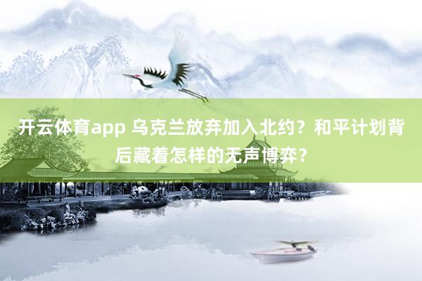 开云体育app 乌克兰放弃加入北约？和平计划背后藏着怎样的无声博弈？
